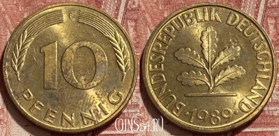 Германия 10 пфеннигов 1989 F, KM# 108, 413q-073