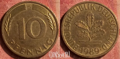Германия 10 пфеннигов 1989 года G, KM# 108, 402-040