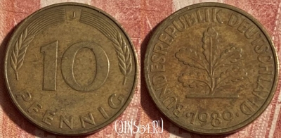 Германия 10 пфеннигов 1989 года J, KM# 108, 242p-131