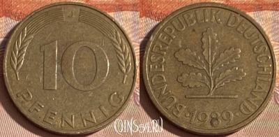 Германия 10 пфеннигов 1989 J, KM# 108, 384p-131