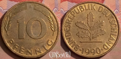 Германия 10 пфеннигов 1990 года A, KM# 108, 087l-004