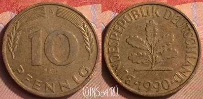 Германия 10 пфеннигов 1990 года A, KM# 108, 411-137