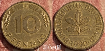 Германия 10 пфеннигов 1990 D, KM# 108,	225q-141