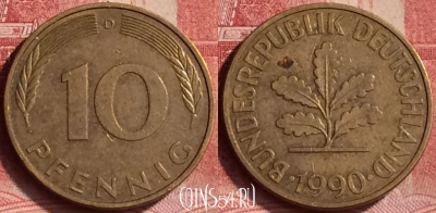 Германия 10 пфеннигов 1990 года D, KM# 108, 356l-077