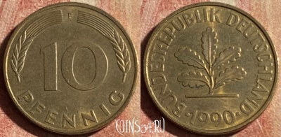 Германия 10 пфеннигов 1990 года F, KM# 108, 178p-130
