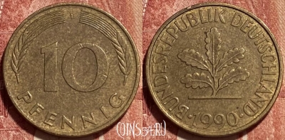 Германия 10 пфеннигов 1990 F, KM# 108, 371q-012