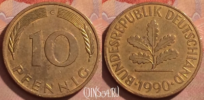Германия 10 пфеннигов 1990 года G, KM# 108, 371k-031