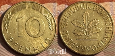 Германия 10 пфеннигов 1990 J, KM# 108, 373s-018