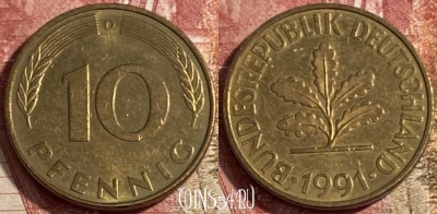 Германия 10 пфеннигов 1991 года D, KM# 108, 474r-074