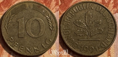 Германия 10 пфеннигов 1991 F, KM# 108, 277s-098