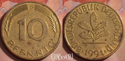 Германия 10 пфеннигов 1991 года G, KM# 108, 256k-144