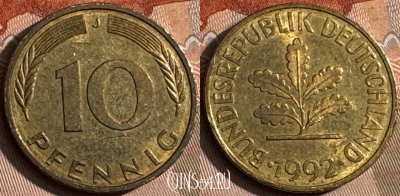 Германия 10 пфеннигов 1992 J, KM# 108, 142s-064