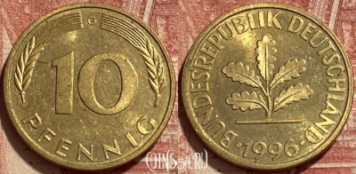 Германия 10 пфеннигов 1996 G, KM# 108, 416q-047