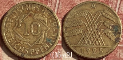 Германия 10 рейхспфеннигов 1925 года A, KM# 40, 097q-111