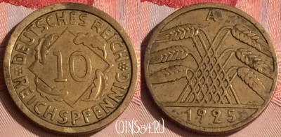 Германия 10 рейхспфеннигов 1925 года A, KM# 40, 305o-007