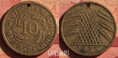 Германия 10 рейхспфеннигов 1935 года А, KM# 40, 223i-021