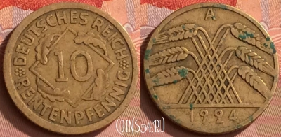 Германия 10 рентенпфеннигов 1924 A, KM# 33, 141o-005