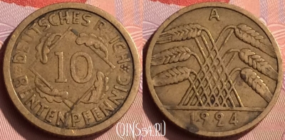 Германия 10 рентенпфеннигов 1924 A, KM# 33, 207n-027