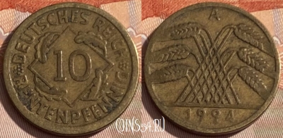 Германия 10 рентенпфеннигов 1924 A, KM# 33, 281q-056