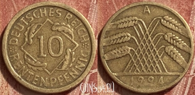 Германия 10 рентенпфеннигов 1924 A, KM# 33, 335q-013