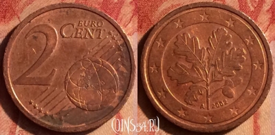 Германия 2 евроцента 2002 года A, KM# 208, 436-095