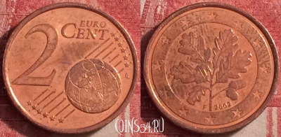 Германия 2 евроцента 2002 года F, KM# 208, 118j-036
