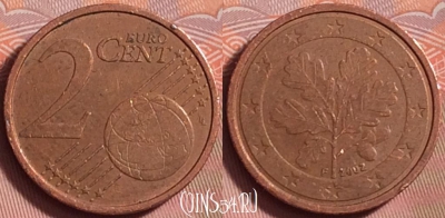 Германия 2 евроцента 2002 года F, KM# 208, 203k-026