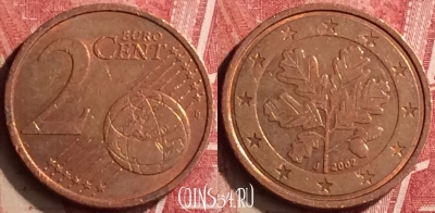 Германия 2 евроцента 2002 года J, KM# 208, 176n-144