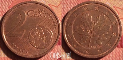 Германия 2 евроцента 2002 года J, KM# 208, 228i-081