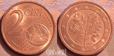Германия 2 евроцента 2004 года J, KM# 208, 055l-195