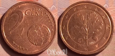 Германия 2 евроцента 2005 года F, KM# 208, 223n-015