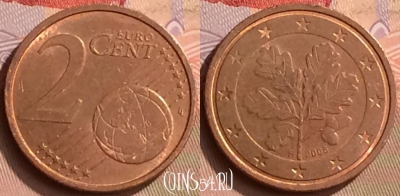 Германия 2 евроцента 2005 года F, KM# 208, 443-083