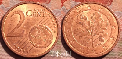 Германия 2 евроцента 2006 года D, KM# 208, 276a-003