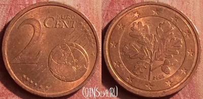 Германия 2 евроцента 2006 года J, KM# 208, 387n-061