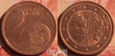 Германия 2 евроцента 2007 года A, KM# 208, 043n-079