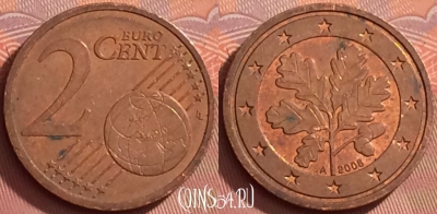 Германия 2 евроцента 2008 года A, KM# 208, 283l-033
