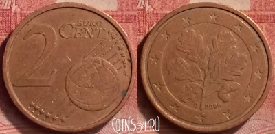Германия 2 евроцента 2008 года D, KM# 208, 053l-045