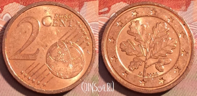 Германия 2 евроцента 2008 года D, KM# 208, 082c-103