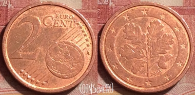 Германия 2 евроцента 2008 года D, KM# 208, 183l-006