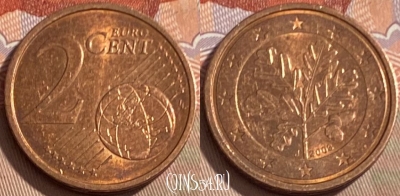 Германия 2 евроцента 2008 J, KM# 208, 097s-050