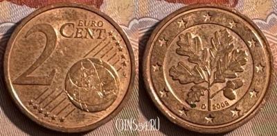 Германия 2 евроцента 2009 D, KM# 208, 425s-115