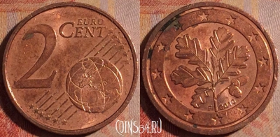 Германия 2 евроцента 2010 года F, KM# 208, 175a-054