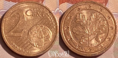 Германия 2 евроцента 2010 G, KM# 208, 479р-025