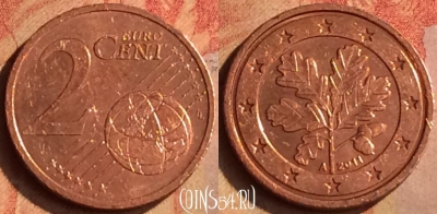 Германия 2 евроцента 2011 года A, KM# 208, 154n-073