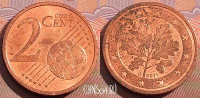 Германия 2 евроцента 2011 года D, KM# 208, 106c-039