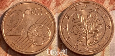 Германия 2 евроцента 2011 года F, KM# 208, 449r-036