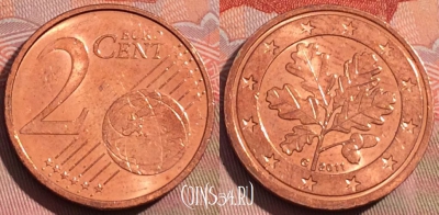 Германия 2 евроцента 2011 года G, KM# 208, 266a-098