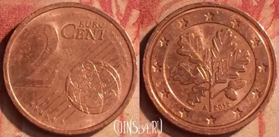 Германия 2 евроцента 2012 года A, KM# 208, 437-022