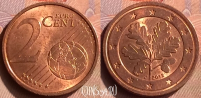 Германия 2 евроцента 2012 года J, KM# 208, 419-098