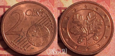 Германия 2 евроцента 2014 года A, KM# 208, 168j-095